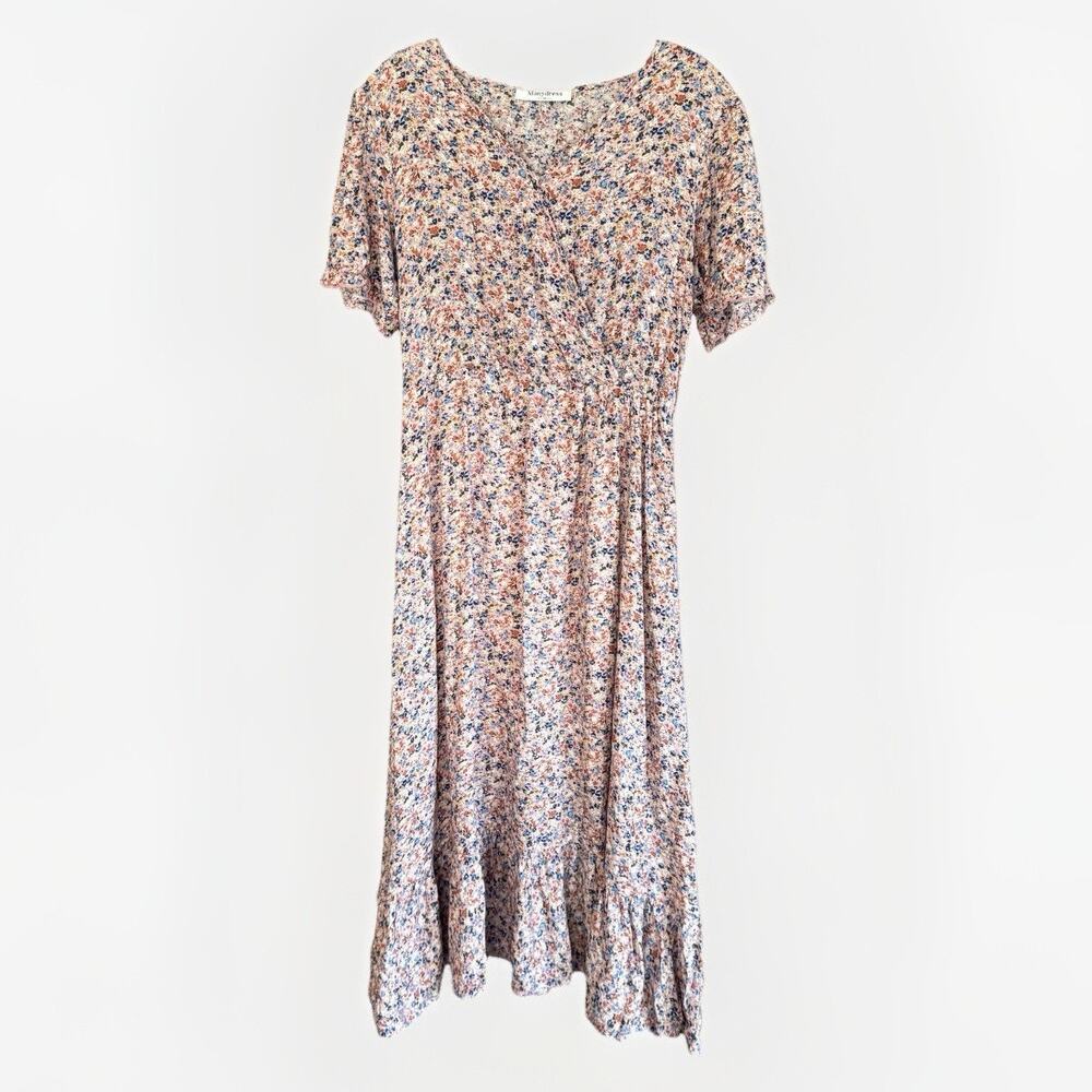 Manydress Floral Midi Dress Pink Ruffle Prairie Style Boho‎ Women's Size Medium
